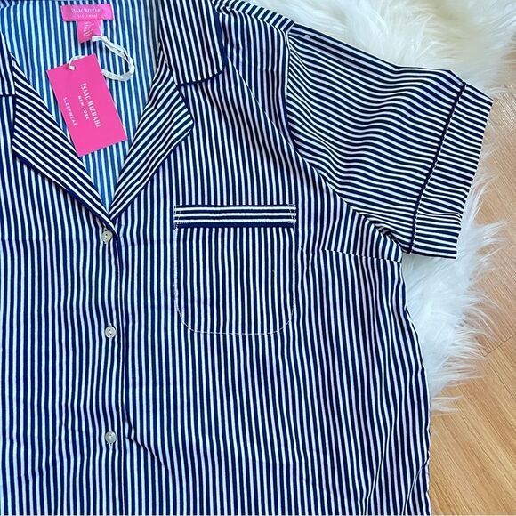 NWT Isaac Mizrahi Striped Top Navy Blue White Short Sleeve Large - Picture 6 of 7